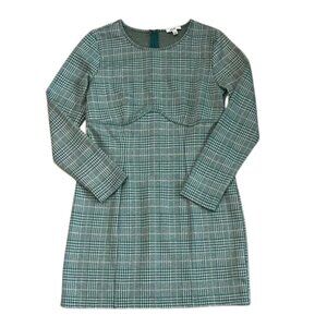AUW Women's Green & White Plaid with Gold Accents Bodycon Long Sleeve Dress Sz L